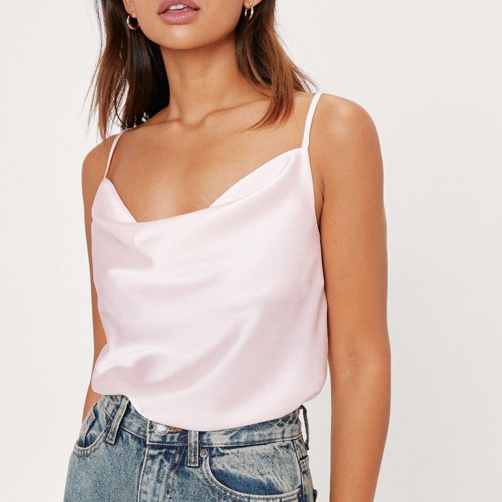 NTW Nasty Gal Women's Cowl Satin Cami Top Blush Light Pink Size 4 BRAND NEW!